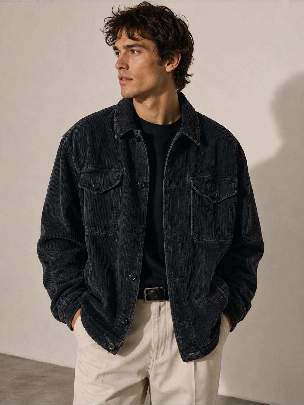 Vintage Abercrombie & Fitch Mens Small Black Corduroy Jacket Y2K